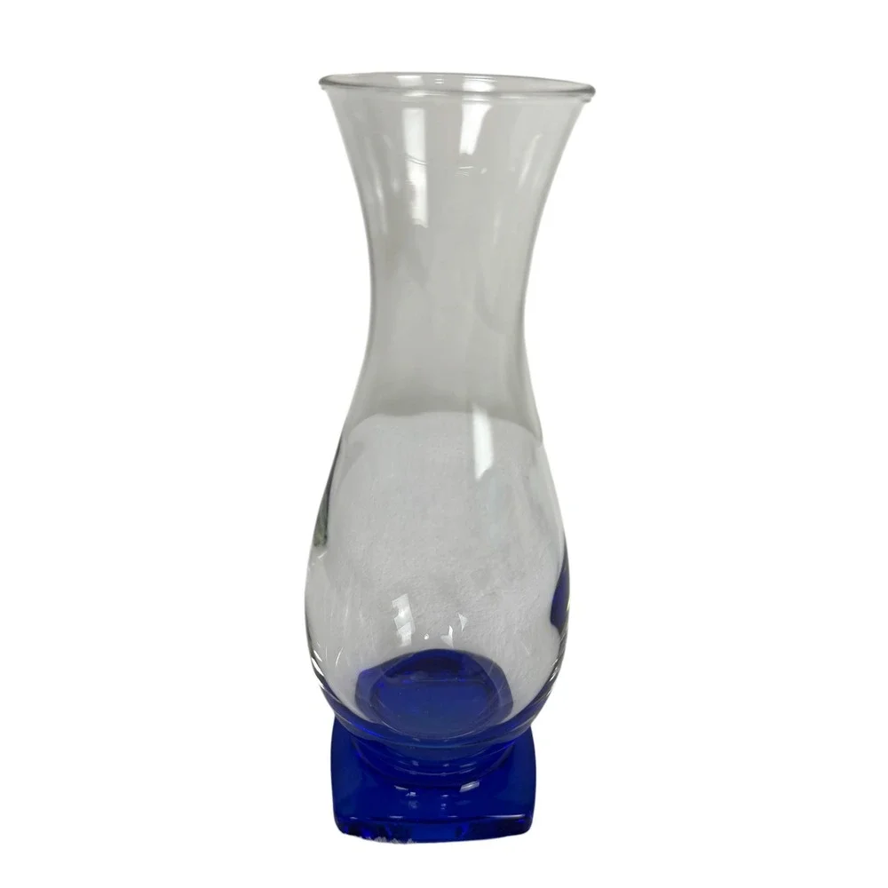 Bormioli Rocco Ibisco Clear Glass Vase Cobalt Blue Square Base Italy NIB‎